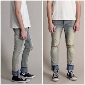 NWT One Teaspoon Man Sz 32 Men’s Distressed Light Wash Cuffed Streetwear Jeans